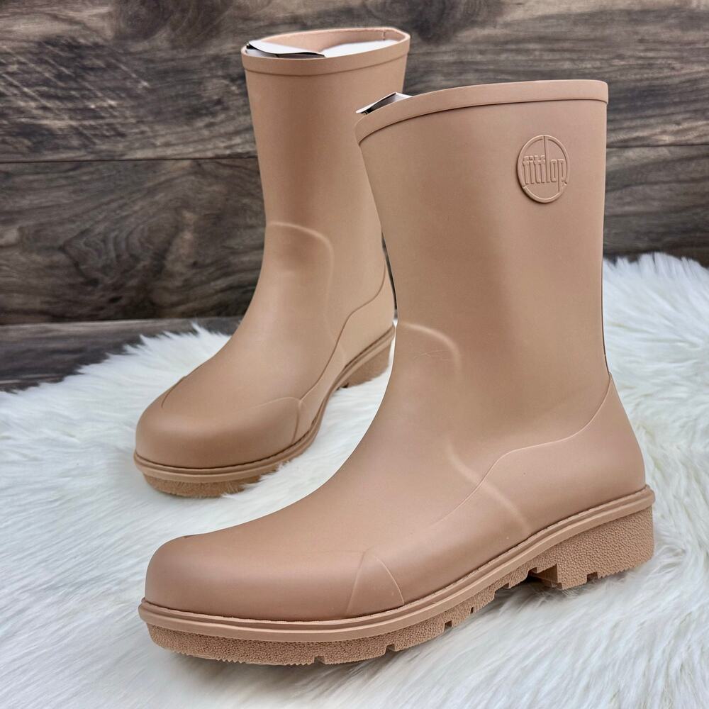 NIB FitFlop 10 Wonderwelly Short Waterproof Rubber Rain Boots Bootie Latte Tan - Picture 3 of 16